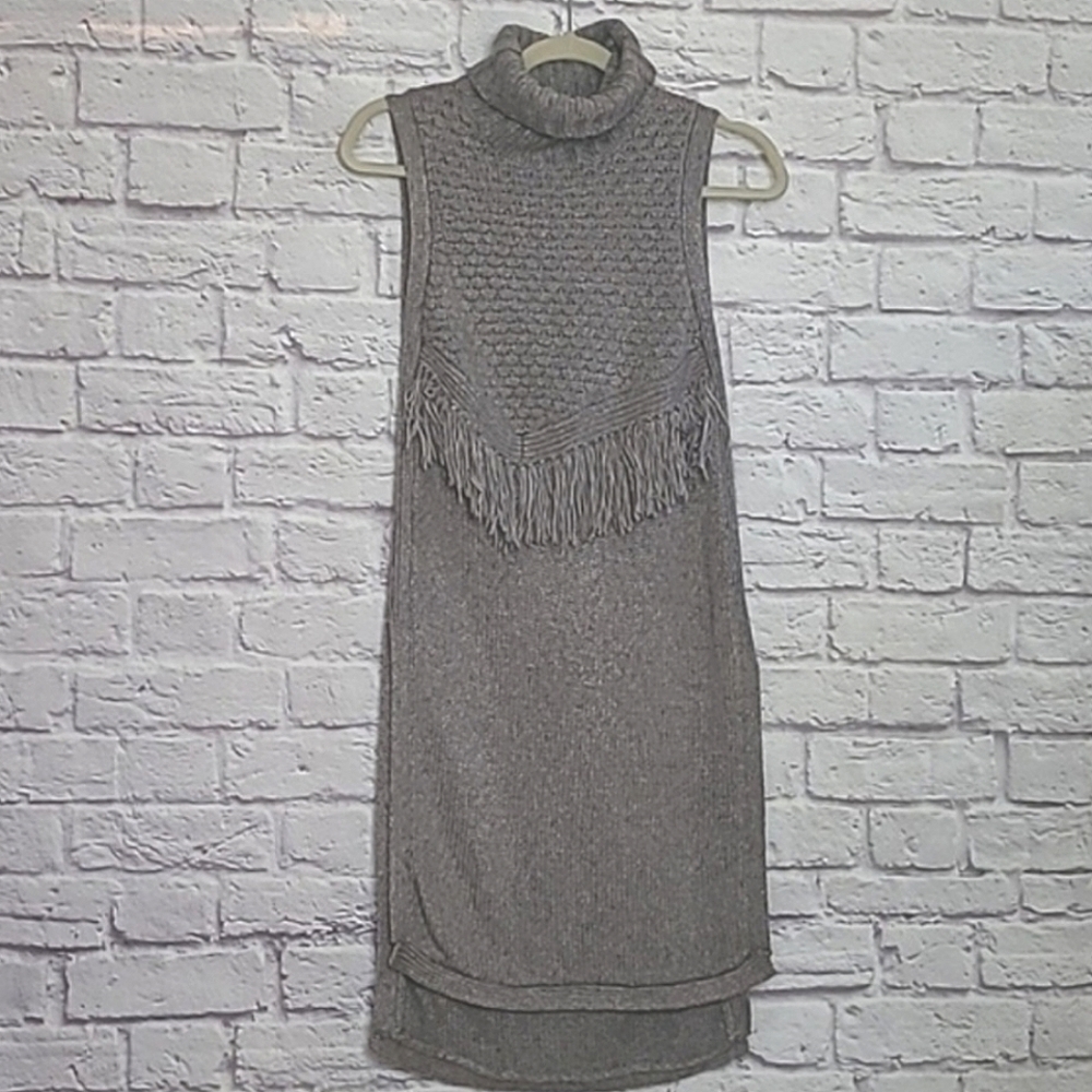 Nomad Morgan Carper Wool Blend Fringe Stretch Knit longline Turtleneck Sw…